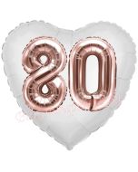 Luftballon Herz Jumbo 80, rosegold mit 3D-Effekt zum 80. Geburtstag