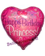 Happy Birthday Princess, holografischer Herzballon zum Geburtstag inklusive Helium