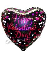 Pink Celebration Happy Valentines Day, holografischer Herzluftballon aus Folie inklusive Helium