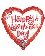 Roter Herzluftballon aus Folie zum Valentinstag mit der Aufschrift Happy Valentines Day auf weißem Herz.