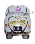 Luftballon Hochzeitsauto, Happy Forever, ohne Helium-Ballongas