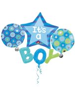 Luftballon aus Folie It's a Boy Cluster ohne Helium