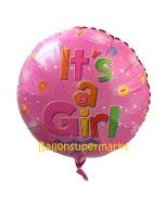 Luftballon mit Helium zu Geburt und Taufe eines Mädchens: It's a Girl, Knöpfe, Babyfläschchen