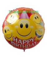 Großer runder Luftballon, Happy Birthday Smileys zum Geburtstag, Ballon ohne Helium