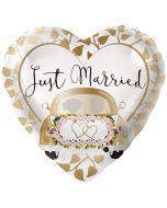 Folienballon zur Hochzeit, Just Married Auto Gold, ohne Helium