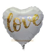 Herzluftballon aus Folie, Love Gold Glimmer, ohne Helium
