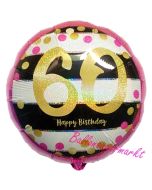 Luftballon zum 60. Geburtstag, Pink & Gold Milestone 60, ohne Helium-Ballongas