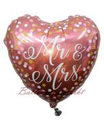 Holografischer Herzballon zur Hochzeit, Mr & Mrs Roségold, Folienballon inklusive Helium