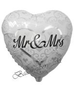 Luftballon aus Folie, Herz mit Ornamenten, Mr and Mrs in Love, ohne Helium
