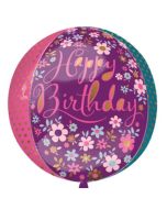 Happy Birthday Blumen Orbz, Luftballon aus Folie ohne Ballongas