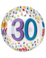 Happy Birthday Rainbow 30, Orbz Luftballon aus Folie, inklusive Helium