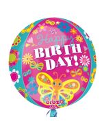 Happy Birthday Schmetterling Orbz Luftballon aus Folie, inklusive Helium