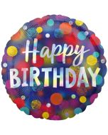 Holografischer Luftballon Party Dots Happy Birthday, ohne Helium