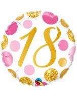 Luftballon aus Folie mit Helium, Pink & Gold Dots 18, zum 18. Geburtstag