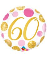 Luftballon zum 60. Geburtstag, Pink & Gold Dots 60, ohne Helium-Ballongas