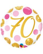 Luftballon aus Folie mit Helium, Pink & Gold Dots 70, zum 70. Geburtstag