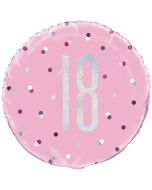 Luftballon zum 18. Geburtstag, Pink & Silver Glitz Birthday 18, ohne Helium-Ballongas