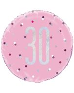 Luftballon aus Folie mit Helium, Pink & Silver Glitz Birthday 30, zum 30. Geburtstag