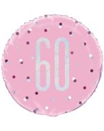 Luftballon aus Folie mit Helium, Pink & Silver Glitz Birthday 60, zum 60. Geburtstag