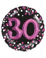 Holografischer Folienballon, Jumbo Pink Celebration Birthday 30 mit 3D effekt zum 30. Geburtstag
