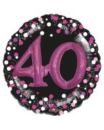 Holografischer Folienballon, Jumbo Pink Celebration 40 mit 3D effekt zum 40. Geburtstag