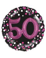 Holografischer Folienballon, Jumbo Pink Celebration 50 mit 3D effekt zum 50. Geburtstag