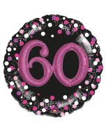 Holografischer Folienballon, Jumbo Pink Celebration 60 mit 3D effekt zum 60. Geburtstag