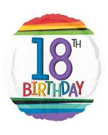 Luftballon zum 18. Geburtstag, Rainbow Birthday 18, ohne Helium-Ballongas