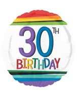 Luftballon zum 30. Geburtstag, Rainbow Birthday 30, ohne Helium-Ballongas