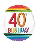 Luftballon aus Folie mit Helium, Rainbow Birthday 40, zum 40. Geburtstag