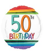 Luftballon zum 50. Geburtstag, Rainbow Birthday 50, ohne Helium-Ballongas