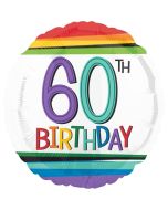 Luftballon aus Folie mit Helium, Rainbow Birthday 60, zum 60. Geburtstag