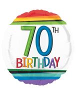 Luftballon aus Folie mit Helium, Rainbow Birthday 70, zum 70. Geburtstag