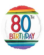 Luftballon zum 80. Geburtstag, Rainbow Birthday 80, ohne Helium-Ballongas