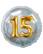 Runder Luftballon Jumbo Zahl 15, silber-gold mit 3D-Effekt zum 15. Geburtstag