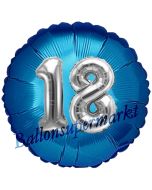 Runder Luftballon Jumbo Zahl 18, blau-silber mit 3D-Effekt zum 18. Geburtstag