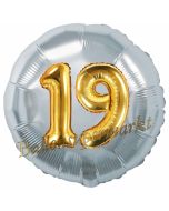 Runder Luftballon Jumbo Zahl 19, silber-gold mit 3D-Effekt zum 19. Geburtstag
