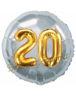 Runder Luftballon Jumbo Zahl 20, silber-gold mit 3D-Effekt zum 20. Geburtstag