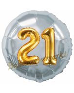 Runder Luftballon Jumbo Zahl 21, silber-gold mit 3D-Effekt zum 21. Geburtstag