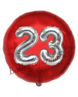 Runder Luftballon Jumbo Zahl 23, rot-silber mit 3D-Effekt zum 23. Geburtstag