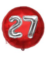 Runder Luftballon Jumbo Zahl 27, rot-silber mit 3D-Effekt zum 27. Geburtstag