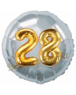 Runder Luftballon Jumbo Zahl 28, silber-gold mit 3D-Effekt zum 28. Geburtstag