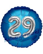 Runder Luftballon Jumbo Zahl 29, blau-silber mit 3D-Effekt zum 29. Geburtstag