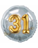 Runder Luftballon Jumbo Zahl 31, silber-gold mit 3D-Effekt zum 31. Geburtstag