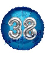 Runder Luftballon Jumbo Zahl 38, blau-silber mit 3D-Effekt zum 38. Geburtstag