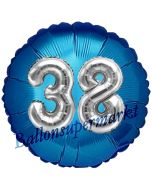 Runder Luftballon Jumbo Zahl 38, blau-silber mit 3D-Effekt zum 38. Geburtstag
