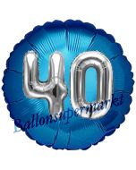 Runder Luftballon Jumbo Zahl 40, blau-silber mit 3D-Effekt zum 40. Geburtstag