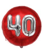 Runder Luftballon Jumbo Zahl 40, rot-silber mit 3D-Effekt zum 40. Geburtstag