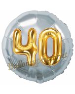 Runder Luftballon Jumbo Zahl 40, silber-gold mit 3D-Effekt zum 40. Geburtstag