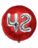 Runder Luftballon Jumbo Zahl 42, rot-silber mit 3D-Effekt zum 42. Geburtstag